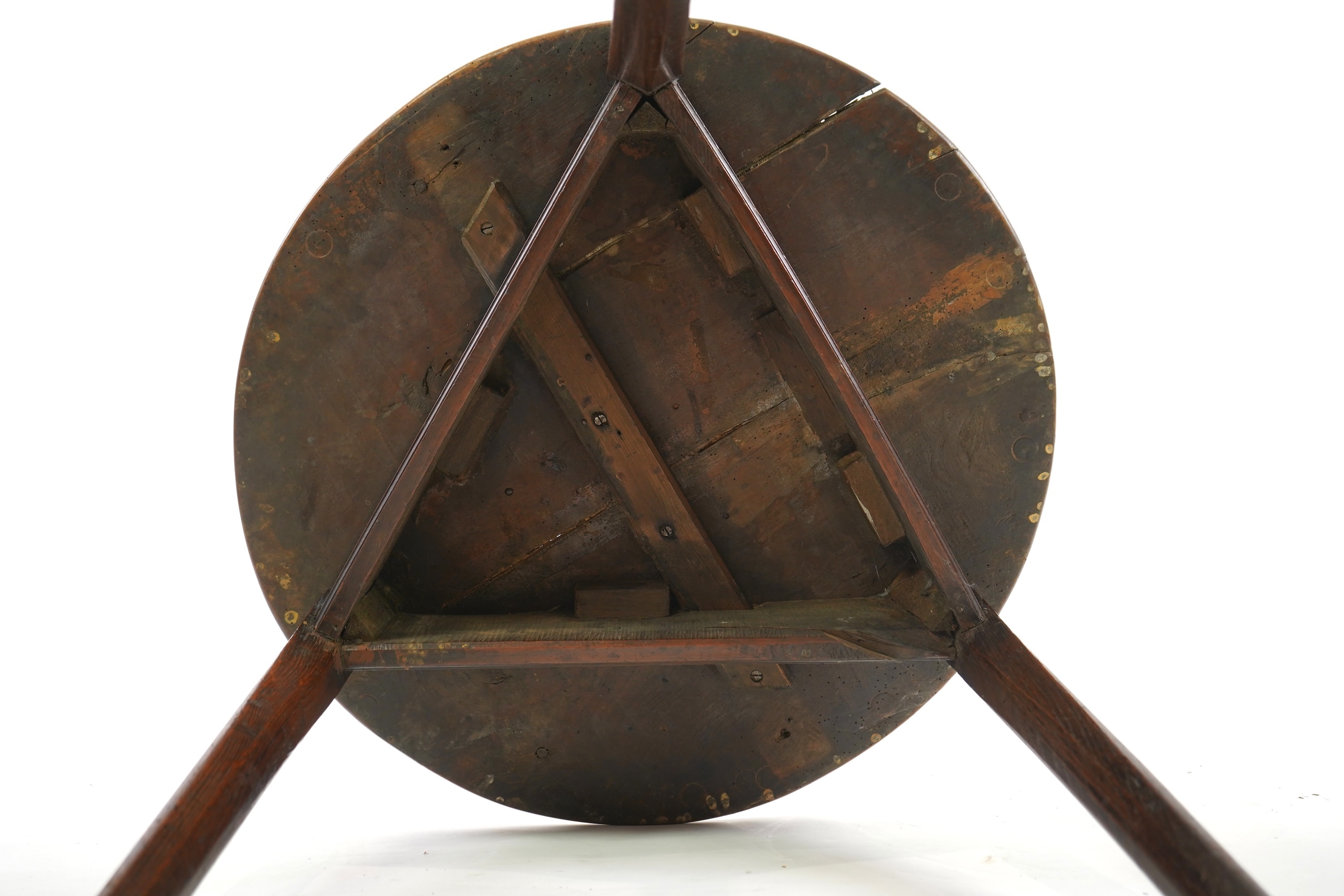 A George III fruitwood and oak cricket table